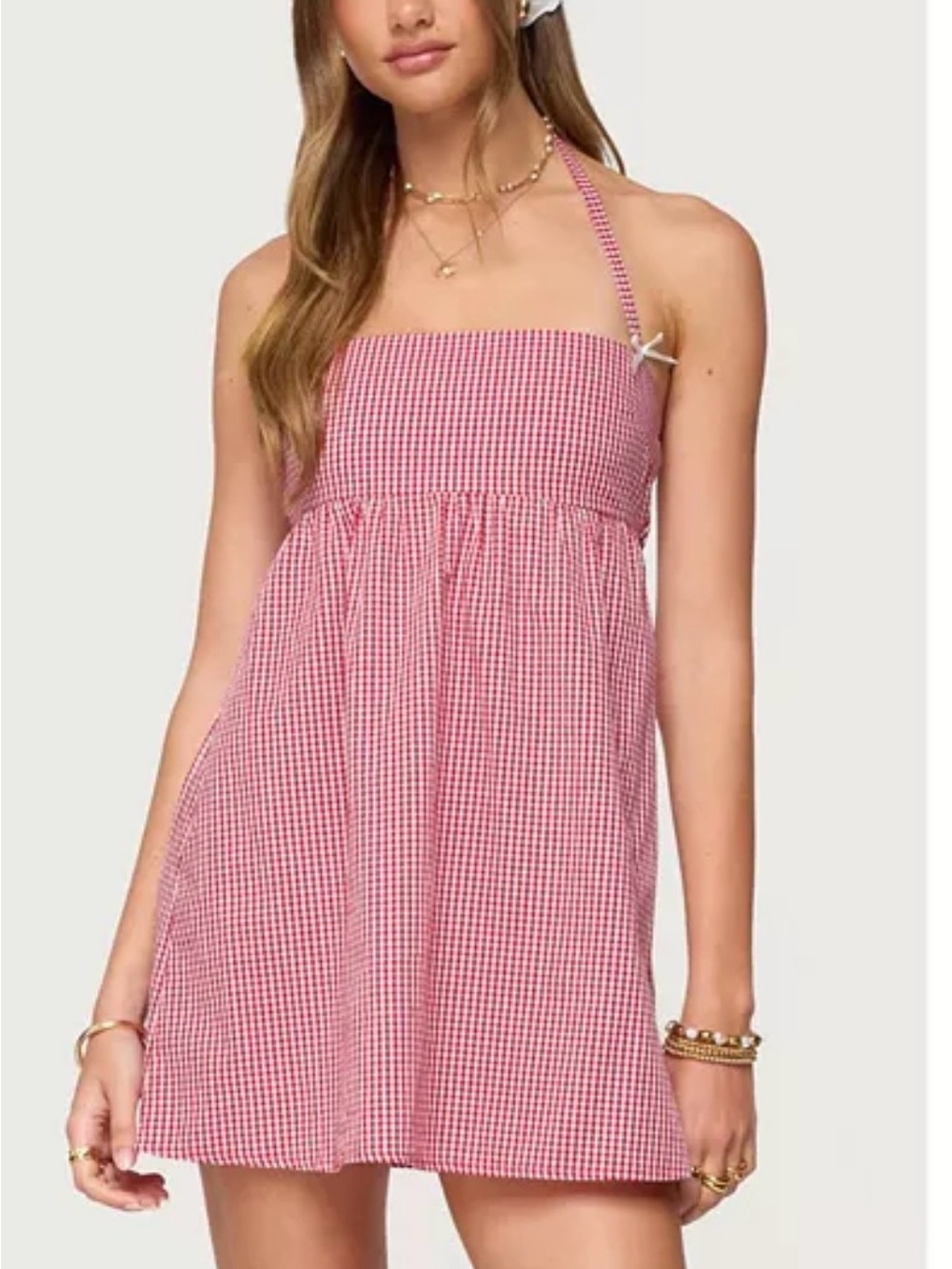 Edikted Pink Gingham Mini Dress